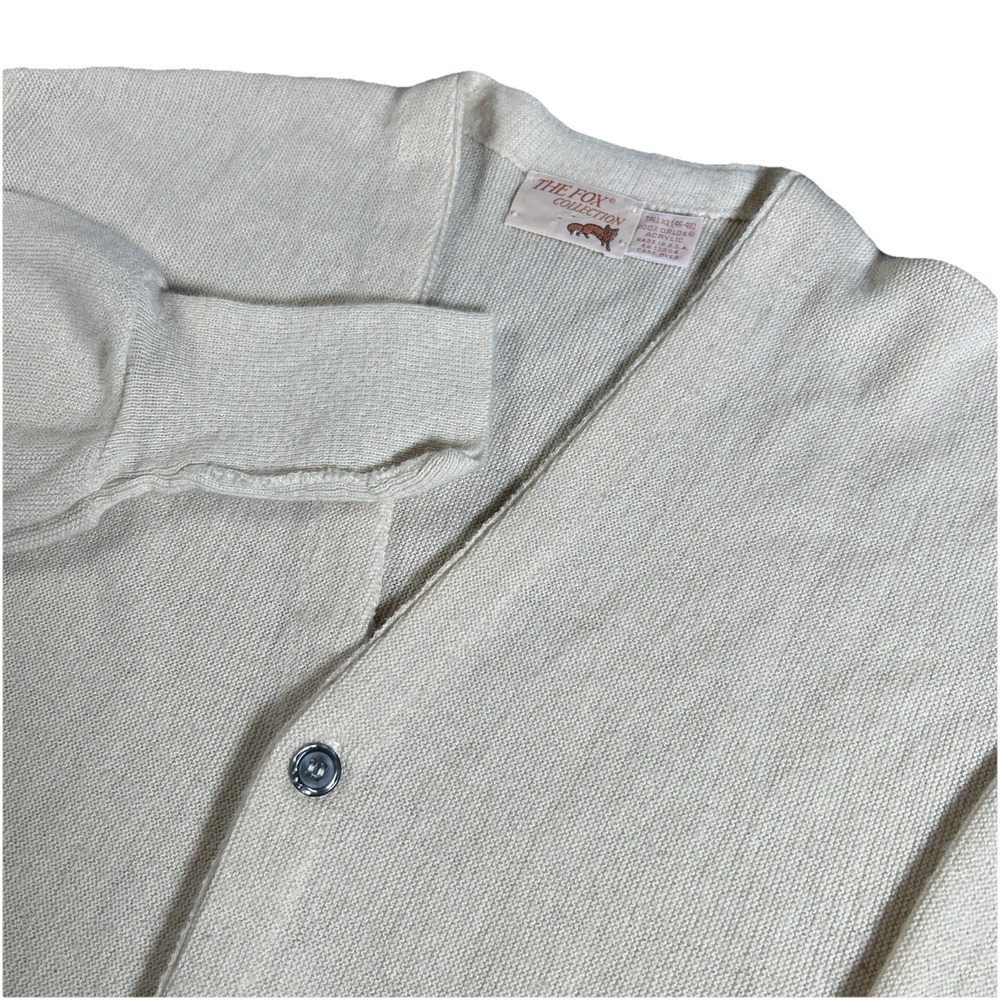 Vintage The Fox Collection Cardigan Men's XL‎ Tall Ivory Acrylic USA Grandpa 80s